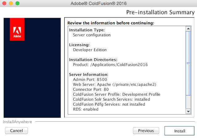 ColdFusion 2016 installation screen 17