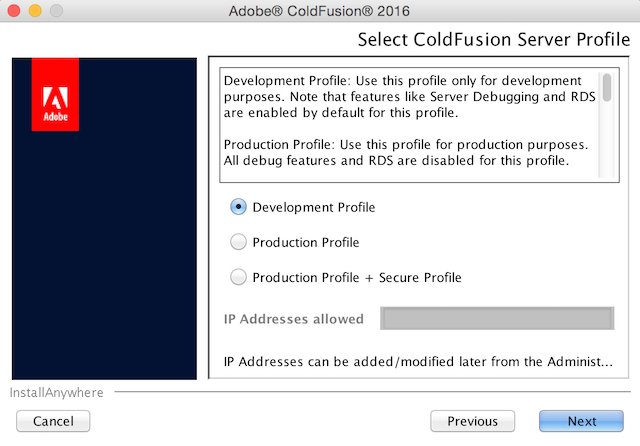 ColdFusion 2016 installation screen 5