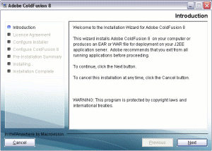 ColdFusion 8 installation screen 2