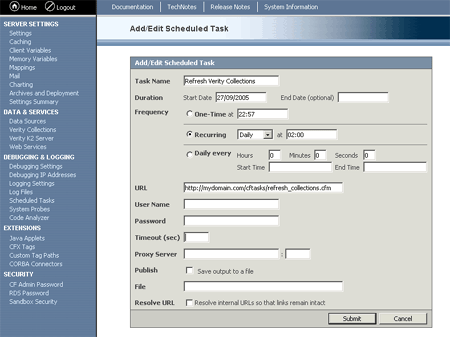 ColdFusion Scheduled Tasks Screenshot