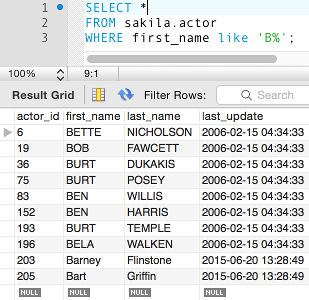 Screenshot of query without the COUNT() function