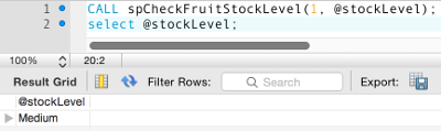 Screenshot of calling our advanced stored procedure in MySQL