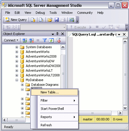 Creating a table in SQL Server - step 1