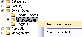 Creating a linked server in SQL Server Management Studio