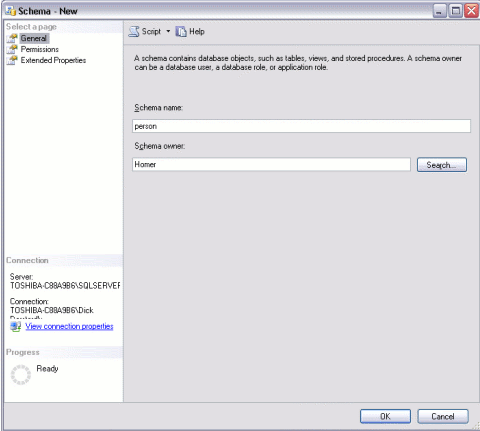 Creating a database schema in SQL Server Management Studio