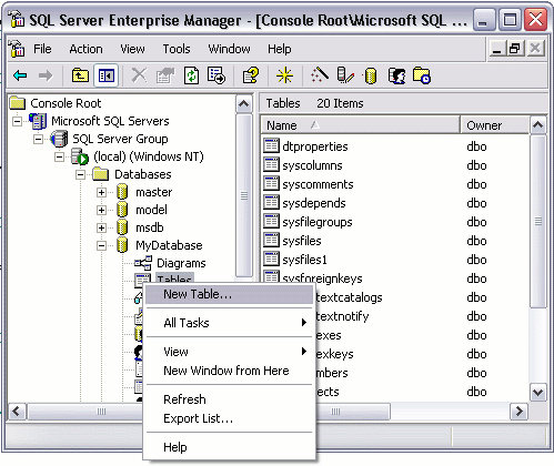 Creating a table in SQL Server - step 1