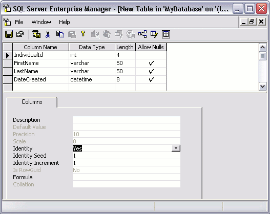 Creating a table in SQL Server - step 2