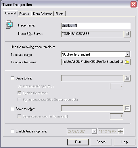 Creating a trace - Trace Properties