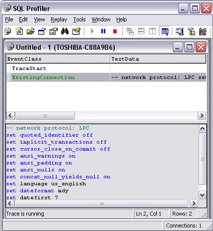 Running a trace with SQL Profiler