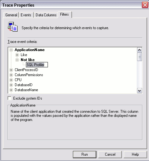 Trace Properties - Filters