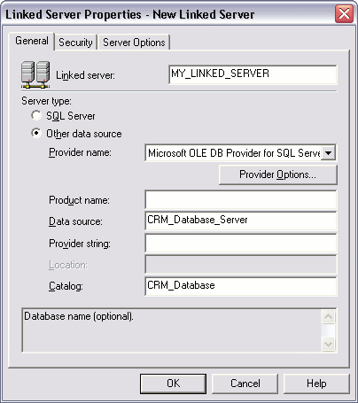 Creating a linked server in Enterprise Manager