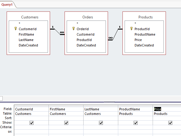 MS Access 2013: Creating a query - step 3