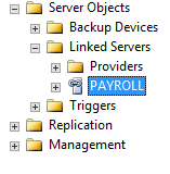 Screenshot of linked server in Object Explorer