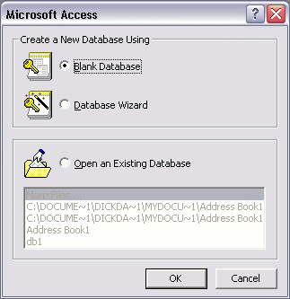 MS Access 2003: Creating a new database in Access - step 1a