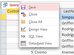 Screenshot of saving the query