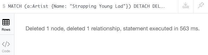Screenshot of message confirming that nodes and relationships were deleted.