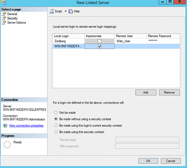 Creating a linked server in SQL Server Management Studio - 3