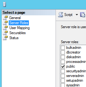 Creating a new login in SQL Server - Server Roles tab