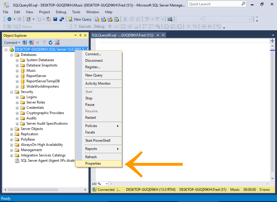 Screenshot of adding SQL Server Authentication mode to the server.