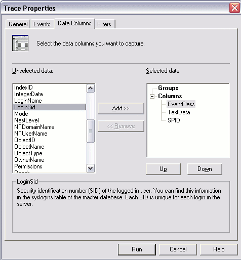 Trace Properties - Data Columns