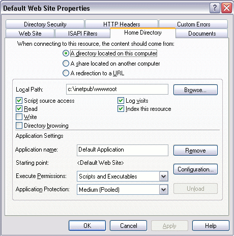 IIS web server - properties